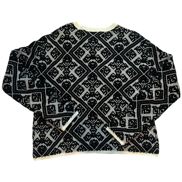 Vintage Piperlime Jacquard Knit Lace-Up Neck Sweater Black/White Women’s Small - Picture 2 of 4